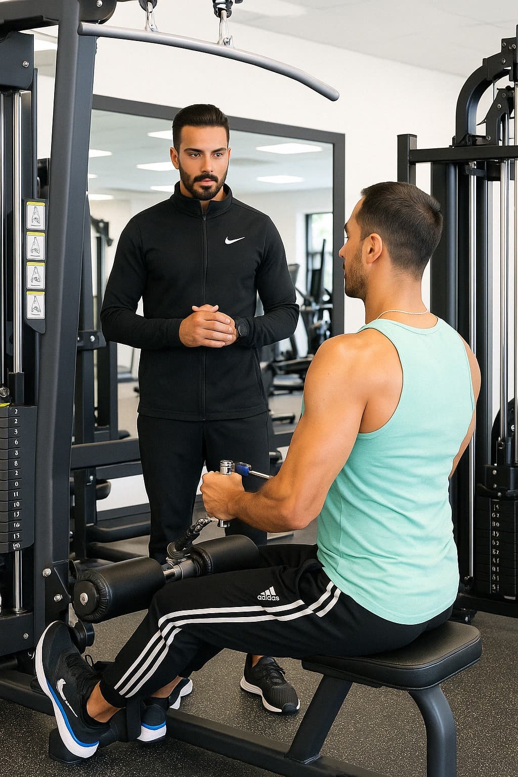 Hossein guiding a client through a cable row
